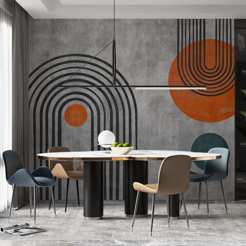 Retro Geometrik Duvar Kağıdı, Modern Oturma Odası Duvar Dekoru