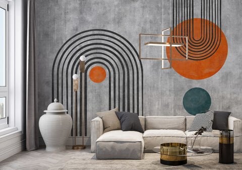 Retro Geometrik Duvar Kağıdı, Modern Oturma Odası Duvar Dekoru