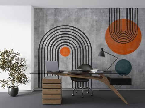 Retro Geometrik Duvar Kağıdı, Modern Oturma Odası Duvar Dekoru