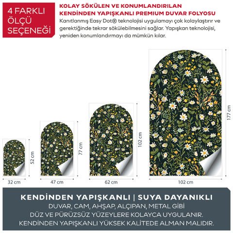 Kendinden Yapışkanlı Oval Kesim Papatya Desenli Duvar Kağıdı Stickeri 100x175cm