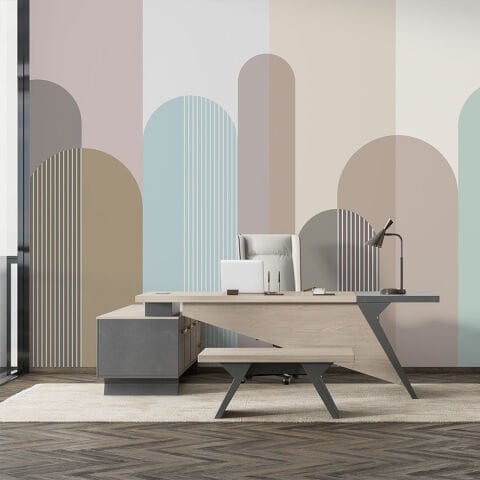 Minimalist İskandinav Duvar Kağıdı, Yumuşak Pastel Tonlarda Geometrik Duvar Dekoru