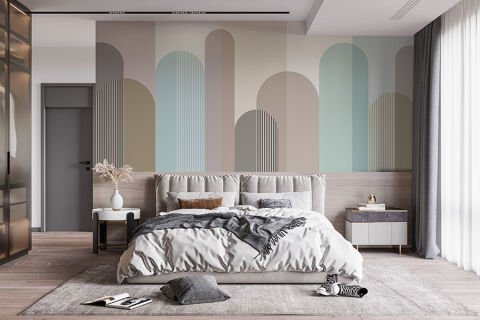 Minimalist İskandinav Duvar Kağıdı, Yumuşak Pastel Tonlarda Geometrik Duvar Dekoru