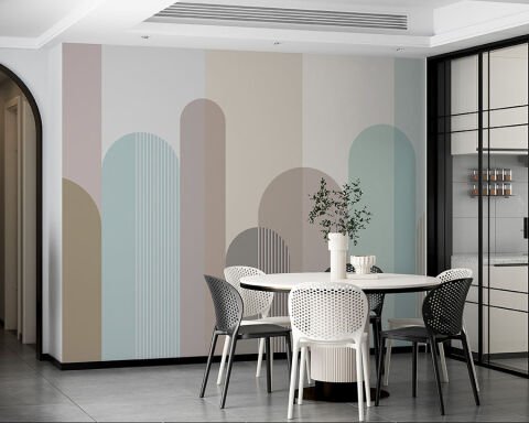 Minimalist İskandinav Duvar Kağıdı, Yumuşak Pastel Tonlarda Geometrik Duvar Dekoru
