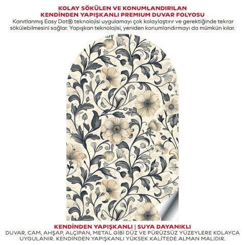 Kendinden Yapışkanlı Oval Kesim Çiçek Desenli Duvar Kağıdı Stickeri