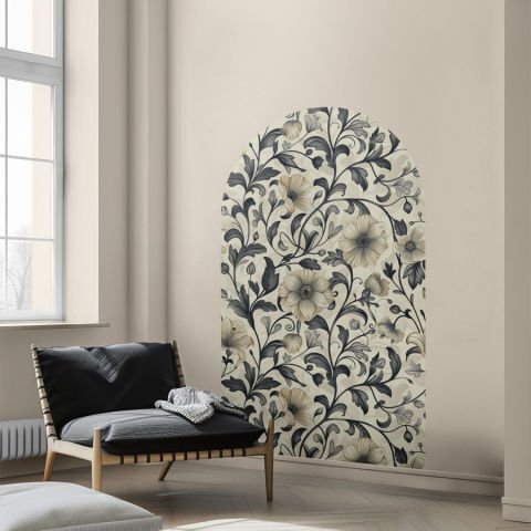 Kendinden Yapışkanlı Oval Kesim Çiçek Desenli Duvar Kağıdı Stickeri