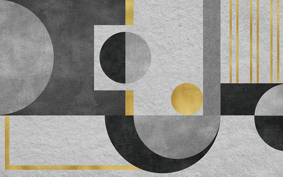 Gri Altın Tonlarda Geometrik Duvar Kağıdı, Beton Dokulu Duvar Resmi