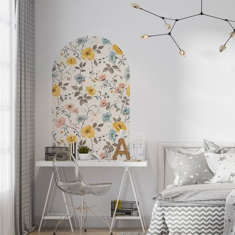 Kendinden Yapışkanlı Oval Kesim Çiçek Desenli Duvar Kağıdı Stickeri