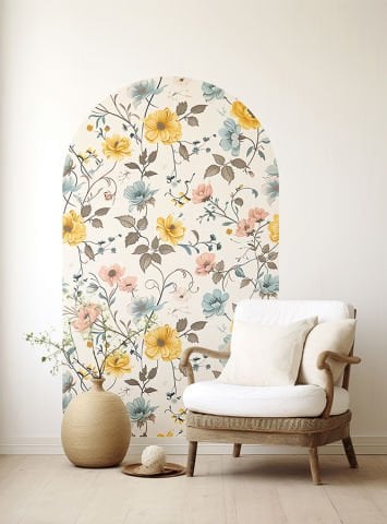 Kendinden Yapışkanlı Oval Kesim Çiçek Desenli Duvar Kağıdı Stickeri