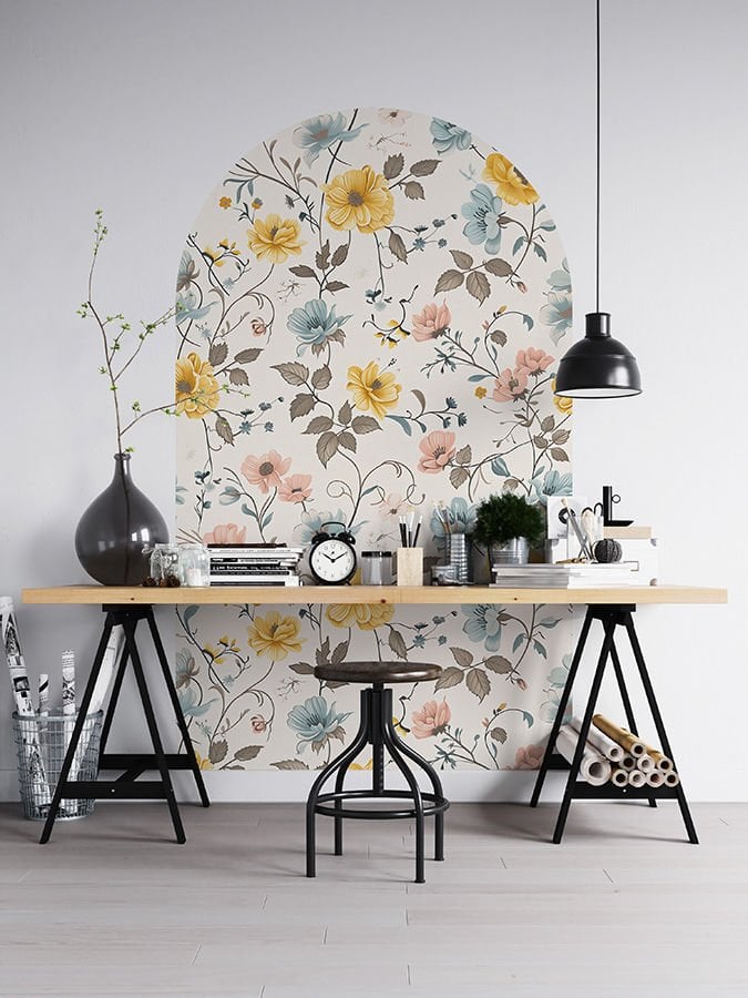 Kendinden Yapışkanlı Oval Kesim Çiçek Desenli Duvar Kağıdı Stickeri