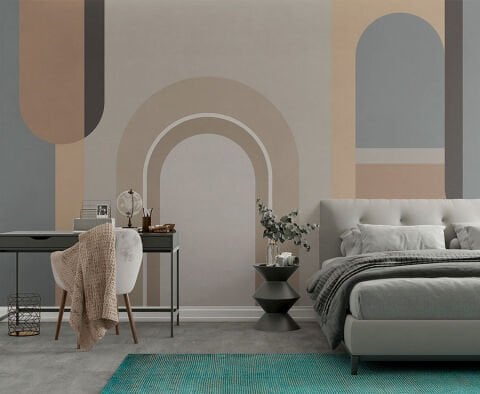 İskandinav Tarzı Bauhaus Duvar Kağıdı, Nötr Geometrik Kemer Duvar Resmi