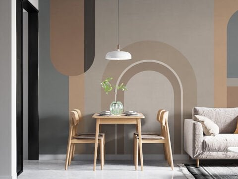 İskandinav Tarzı Bauhaus Duvar Kağıdı, Nötr Geometrik Kemer Duvar Resmi