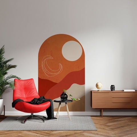 Kendinden Yapışkanlı Oval Kesim Minimalist Soyut Manzara Duvar Kağıdı Stickeri