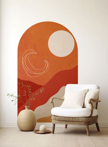 Kendinden Yapışkanlı Oval Kesim Minimalist Soyut Manzara Duvar Kağıdı Stickeri 100x175cm
