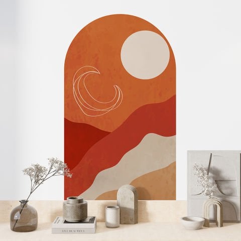 Kendinden Yapışkanlı Oval Kesim Minimalist Soyut Manzara Duvar Kağıdı Stickeri