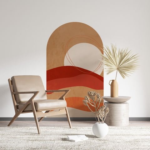 Kendinden Yapışkanlı Oval Kesim Minimalist Modern Manzara Duvar Kağıdı Stickeri