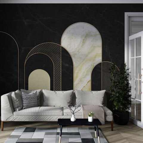 Siyah Mermer Duvar Kağıdı, Lüks Geometrik Duvar Kağıdı, Modern Ofis Duvar Dekoru