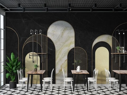 Siyah Mermer Duvar Kağıdı, Lüks Geometrik Duvar Kağıdı, Modern Ofis Duvar Dekoru