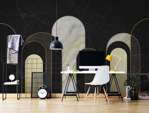 Siyah Mermer Duvar Kağıdı, Lüks Geometrik Duvar Kağıdı, Modern Ofis Duvar Dekoru
