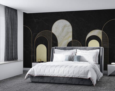 Siyah Mermer Duvar Kağıdı, Lüks Geometrik Duvar Kağıdı, Modern Ofis Duvar Dekoru