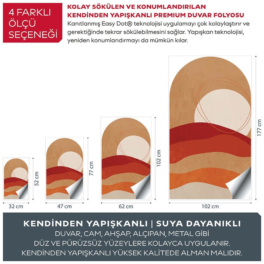 Kendinden Yapışkanlı Oval Kesim Minimalist Modern Manzara Duvar Kağıdı Stickeri 45x75cm