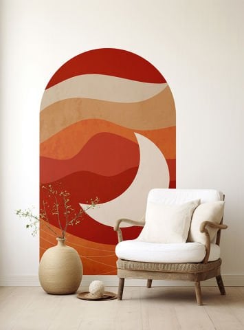 Kendinden Yapışkanlı Oval Kesim Minimalist Soyut Manzara Duvar Kağıdı Stickeri