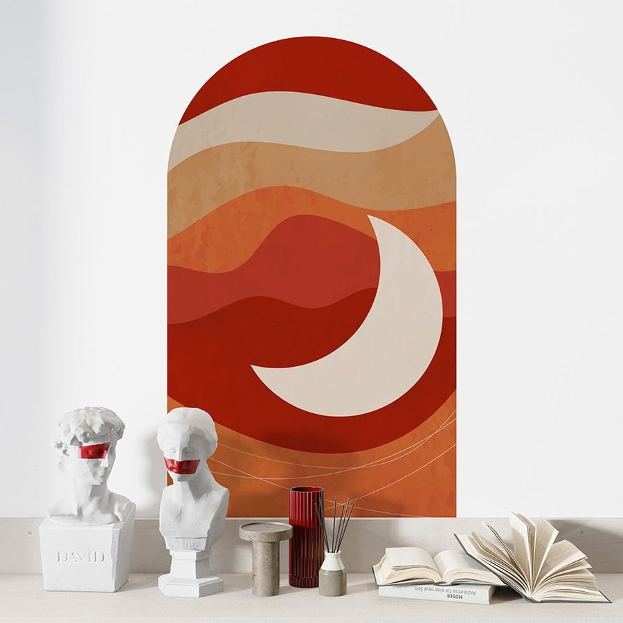 Kendinden Yapışkanlı Oval Kesim Minimalist Soyut Manzara Duvar Kağıdı Stickeri