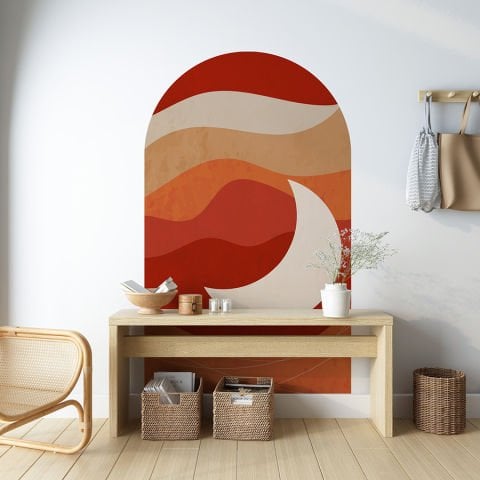 Kendinden Yapışkanlı Oval Kesim Minimalist Soyut Manzara Duvar Kağıdı Stickeri