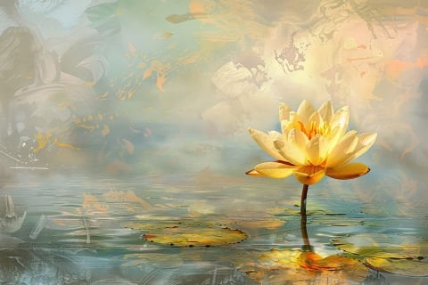 Sarı Lotus Çiçekli Sanatsal Doğa Dekorasyonu Duvar Kağıdı