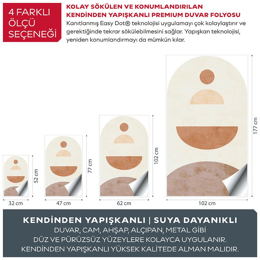 Kendinden Yapışkanlı Oval Kesim İskandinav Tarzı Duvar Kağıdı Stickeri 45x75cm