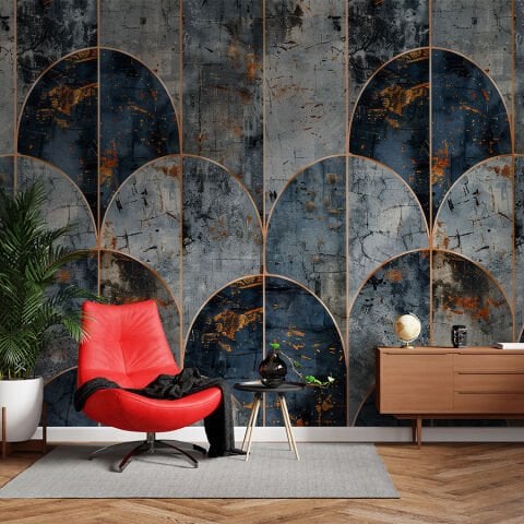 Endüstriyel Art Deco Duvar Kağıdı, Grunge Geometrik Duvar Resmi