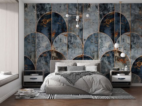 Endüstriyel Art Deco Duvar Kağıdı, Grunge Geometrik Duvar Resmi