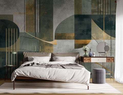 Soyut Geometrik Duvar Kağıdı, Modern Yatak Odası Duvar Resmi