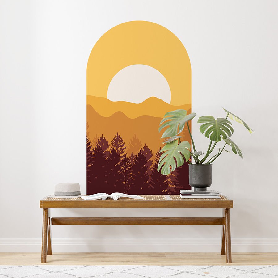 Kendinden Yapışkanlı Oval Kesim Minimalist Orman Duvar Kağıdı Stickeri