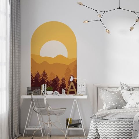 Kendinden Yapışkanlı Oval Kesim Minimalist Orman Duvar Kağıdı Stickeri