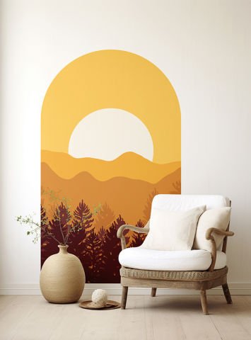 Kendinden Yapışkanlı Oval Kesim Minimalist Orman Duvar Kağıdı Stickeri