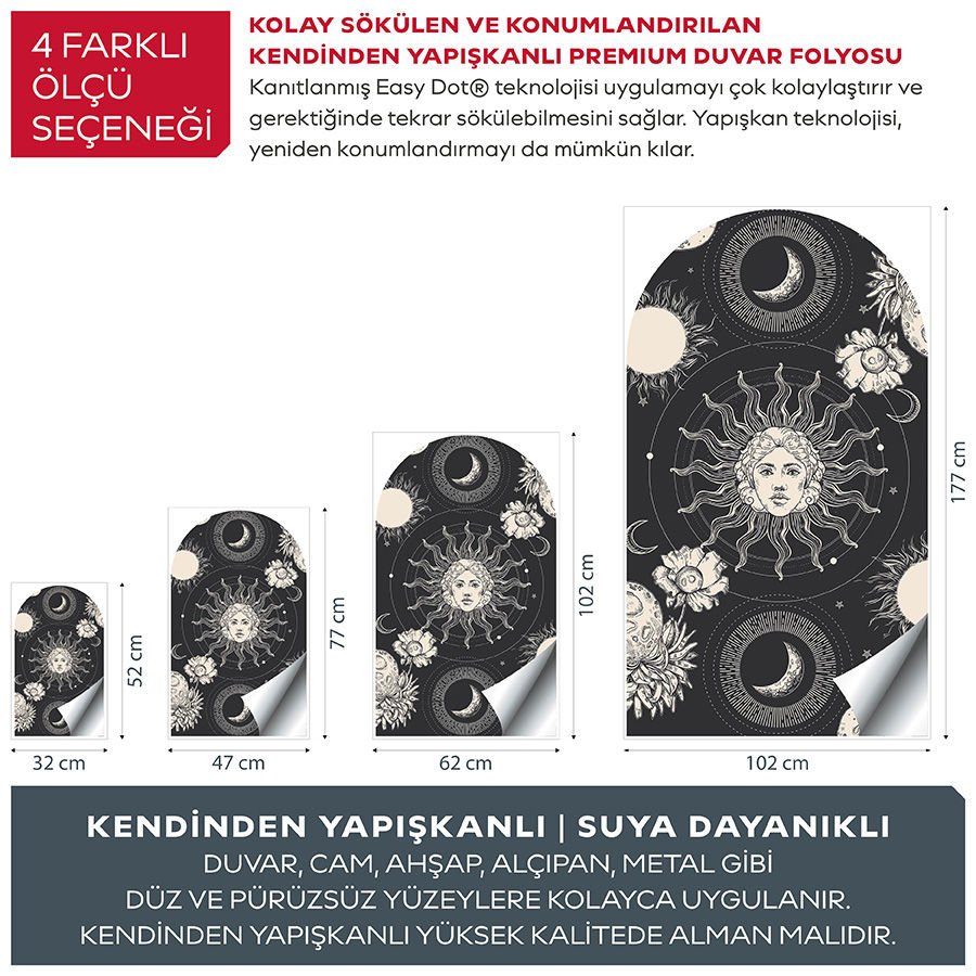 Kendinden Yapışkanlı Oval Kesim Mistik Tarot Astroloji Duvar Kağıdı Stickeri 60x100cm