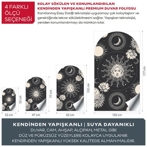 Kendinden Yapışkanlı Oval Kesim Mistik Tarot Astroloji Duvar Kağıdı Stickeri 60x100cm