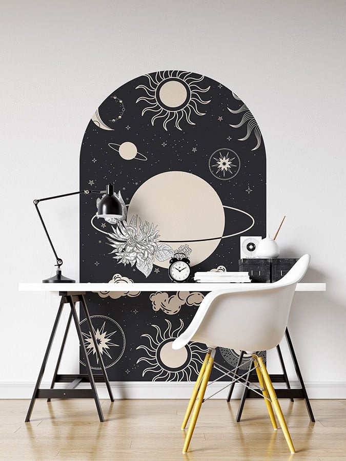 Kendinden Yapışkanlı Oval Kesim Gotik Kara Büyü Duvar Kağıdı Stickeri