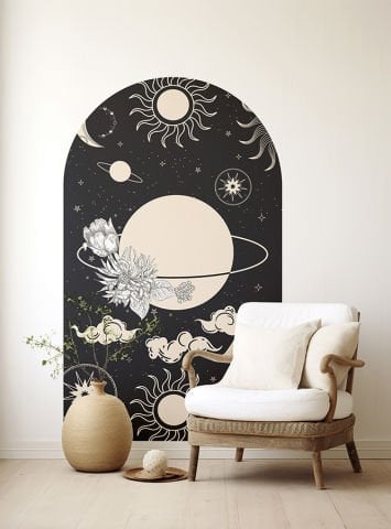 Kendinden Yapışkanlı Oval Kesim Gotik Kara Büyü Duvar Kağıdı Stickeri