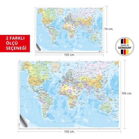 Türkçe Dünya Haritası Kendinden Yapışkanlı Duvar Stickeri 70x105 Cm.