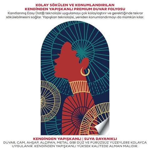 Kendinden Yapışkanlı Oval Kesim Afrika Motifli Boho Duvar Kağıdı Stickeri