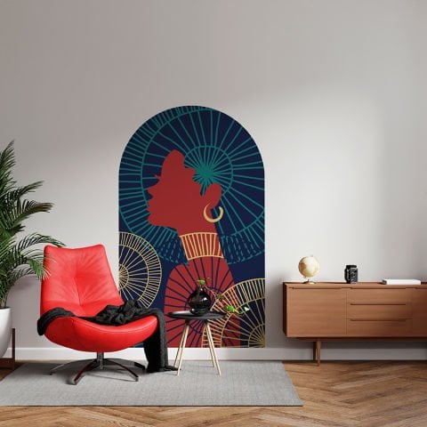 Kendinden Yapışkanlı Oval Kesim Afrika Motifli Boho Duvar Kağıdı Stickeri