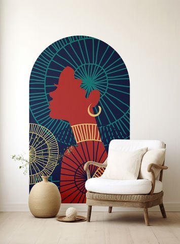 Kendinden Yapışkanlı Oval Kesim Afrika Motifli Boho Duvar Kağıdı Stickeri