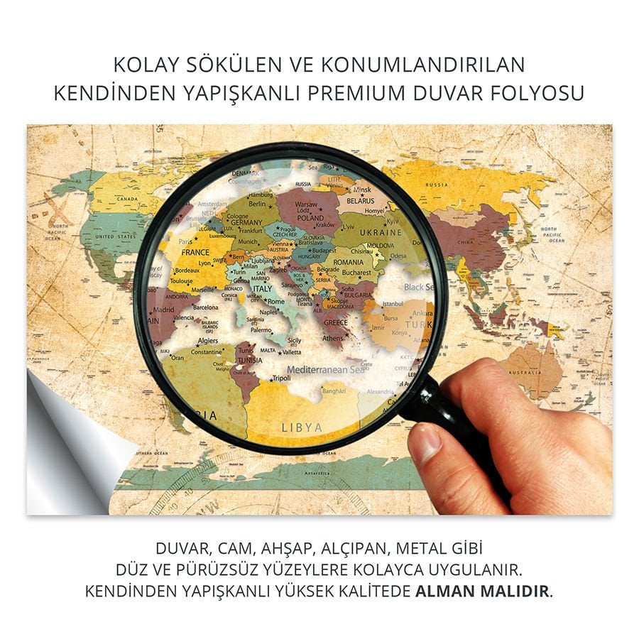 Modern Şık Okul ve Eğitim için Uygun Dünya Haritası Duvar Sticker