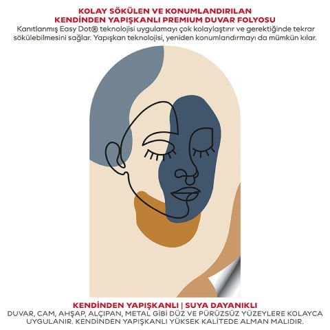 Kendinden Yapışkanlı Oval Kesim Matisse Soyut Yüz Duvar Kağıdı Stickeri