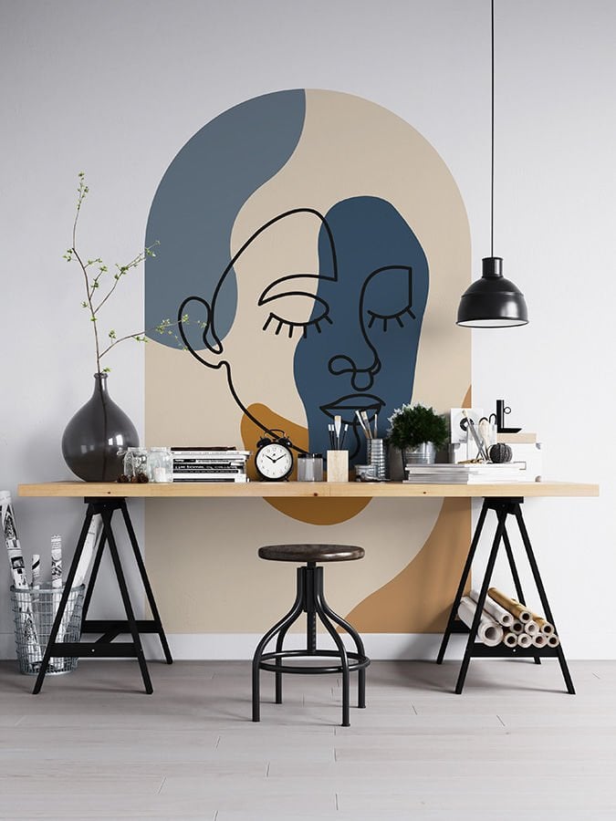 Kendinden Yapışkanlı Oval Kesim Matisse Soyut Yüz Duvar Kağıdı Stickeri