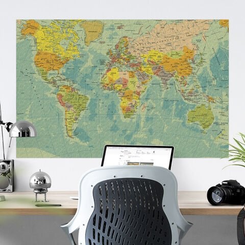 Türkçe Dünya Haritası Eğitim ve Okul Amaçlı Duvar Stickerı