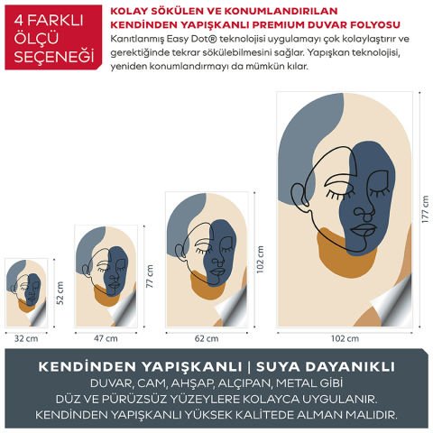 Kendinden Yapışkanlı Oval Kesim Matisse Soyut Yüz Duvar Kağıdı Stickeri 30x50cm