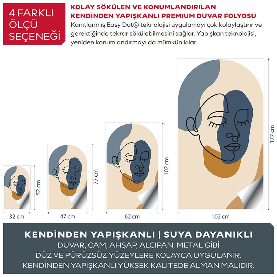 Kendinden Yapışkanlı Oval Kesim Matisse Soyut Yüz Duvar Kağıdı Stickeri 45x75cm