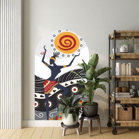 Kendinden Yapışkanlı Oval Kesim Etnik Afrika Sanatı Duvar Kağıdı Stickeri